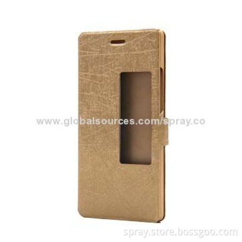 Luxury Champagne Flip Style PU Leather Cases for Huawei P7, with Magnetic Tab Closure